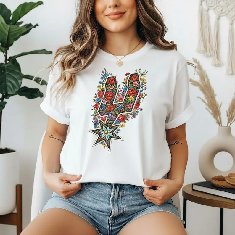 Faux Floral Spurs Shirt, San Antonio Basketball Tee, Flower Faux Style, Texas Sports Fan Gift, Vintage Aesthetic T-Shirt