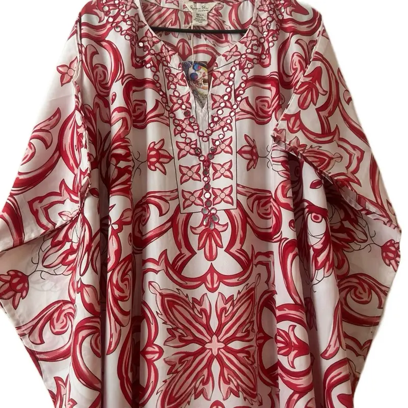 2025 New Kaftan Dresses Free Size Women's Casual Wear Comfortable Fit for All Occasions Summer Beach Vacations at Home Red Floral Print