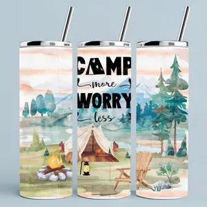 Camp more | 20oz sublimation tumbler transfer print out Bottle Drinkware 20 oz floral design