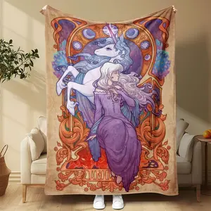 Soft sofa Flannel Blanket Lady Amalthea The Last Unicorn Fan Art Flannel Blanket Vintage Illustration Style Soft Cozy Throw for Couch Nap Bedroom Warm Gift for Holiday