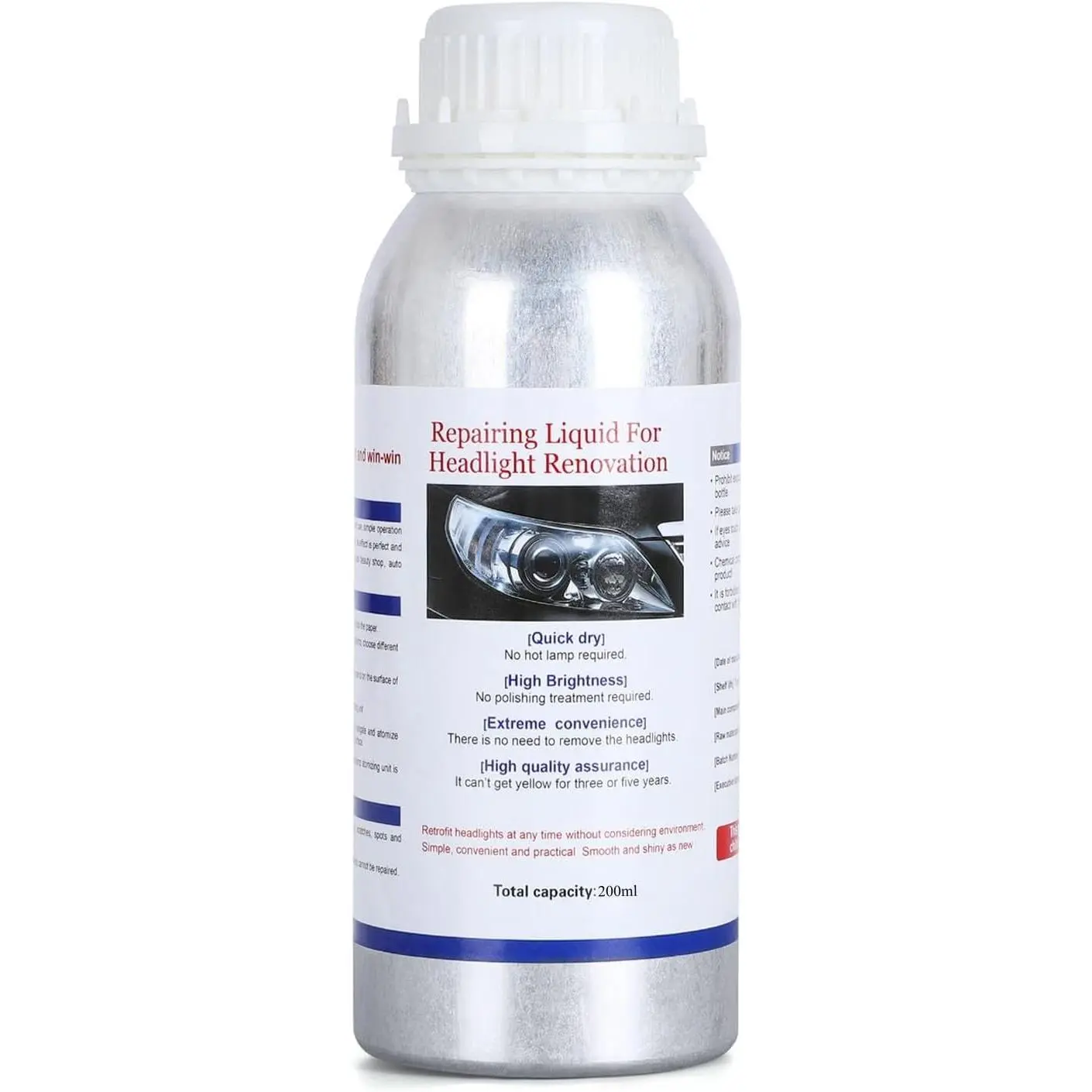 200ML Headlight Restoration Liquid,Automobile Headlight Lens Polish Repair Liquid,  Headlight Scratch Restoring Fluid for Repair Headlight Yellowing, Haze,