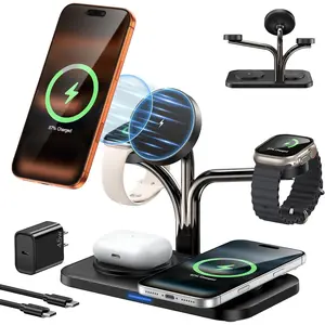 45W 5-in-1 Magnetic Charging Station for Multiple Apple Devices Dual Phone Apple Watch Charger Stand Fast Wireless Charger for iPhone 17 12 Series Compatible with Apple Watch and AirPods
