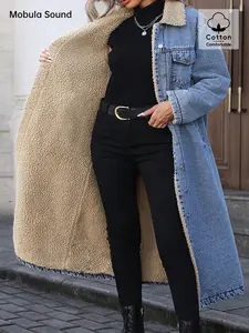 Cozy Up in Style: Women's Thermal Lined Long Denim Jacket Perfect for Autumn & Winter (Plus Size)