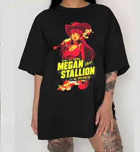 Vintage Megan Stallion Shirt, Megan Anime Cool Black T-Shirt, Megan Shirt, Music Tour Rap 2024, Clothing For Fan