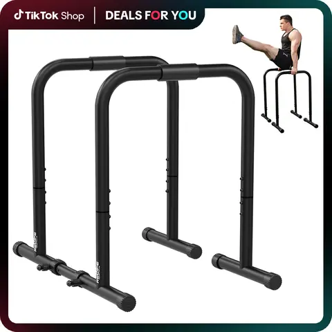 Relife Sports Sturdy Heavy-Duty Metal Dip Station - Functional Stabilizer Parallette Push-Up Stand, Pull Bar, Workout Machine, Exercise Equipment, Home Gym Kit, Home Workout Gear