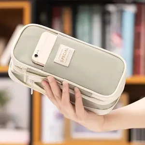 Stretchable Pen Bag High Aesthetic Simple Style, Dirt-Resistant Pencil Case, Transformable Dual-Layer Large Capacity Stationery Bag