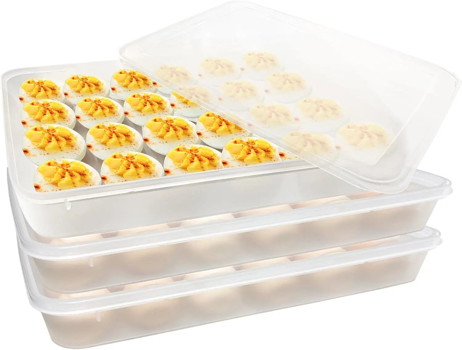 3Pack Egg Trays,Deviled Egg Containers with Lid,Egg Container Carrier,Refrigerator Portable Egg Trays for 72 Eggs Storge Holder Easter Day Thanksgiving Party  Kitchen Supplies