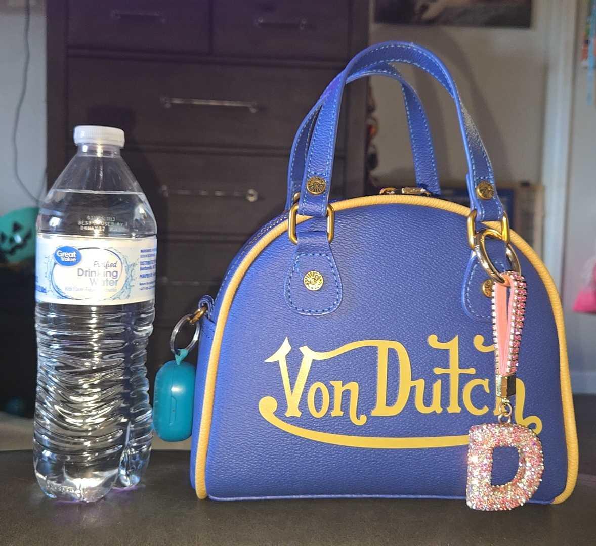 Item: Von Dutch Navy Blue and Gold Two-Tone Bowling Bag