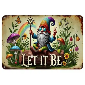 Whimsical "Let It Be" Gnome Vintage Aluminum Wall Decor Sign - 20x30cm, Rustic Metal Art with Pre-Drilled Holes for Easy Hanging, Perfect for Outdoor, Patio, Yard, Porch, Garage, Home, Cafe, Bar, Club, Farm, Garden - Outdoor Decor