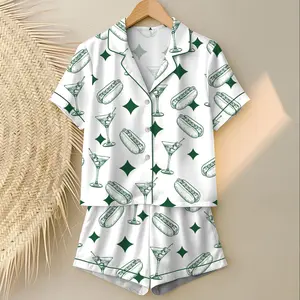 Men’s Pajama Sets, Tinis and Weenies Dirty Martini Satin Pajama Set, Short Sleeve Sleeping Clothes, Fun Party Pajama Set, Comfortable Loungewear Pajama for Men, Soft Satin Sleepwear