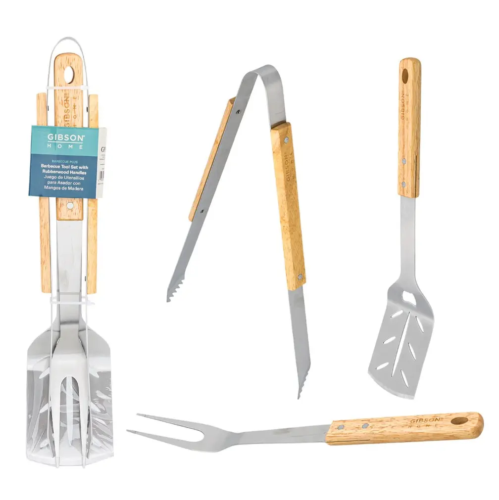 Gibson Barbecue Tool Set with Rubberwood Handles, 3pcs Gibson Barbecue Tool Set with Rubberwood Handles, 3pcs