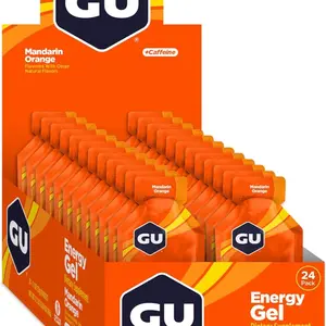 GU Energy Gel Mandarin Orange 24 Count 1.69oz Each 450mg Amino Acids 60mg BCAA 45mg Caffeine Natural Flavor Beverage Sport