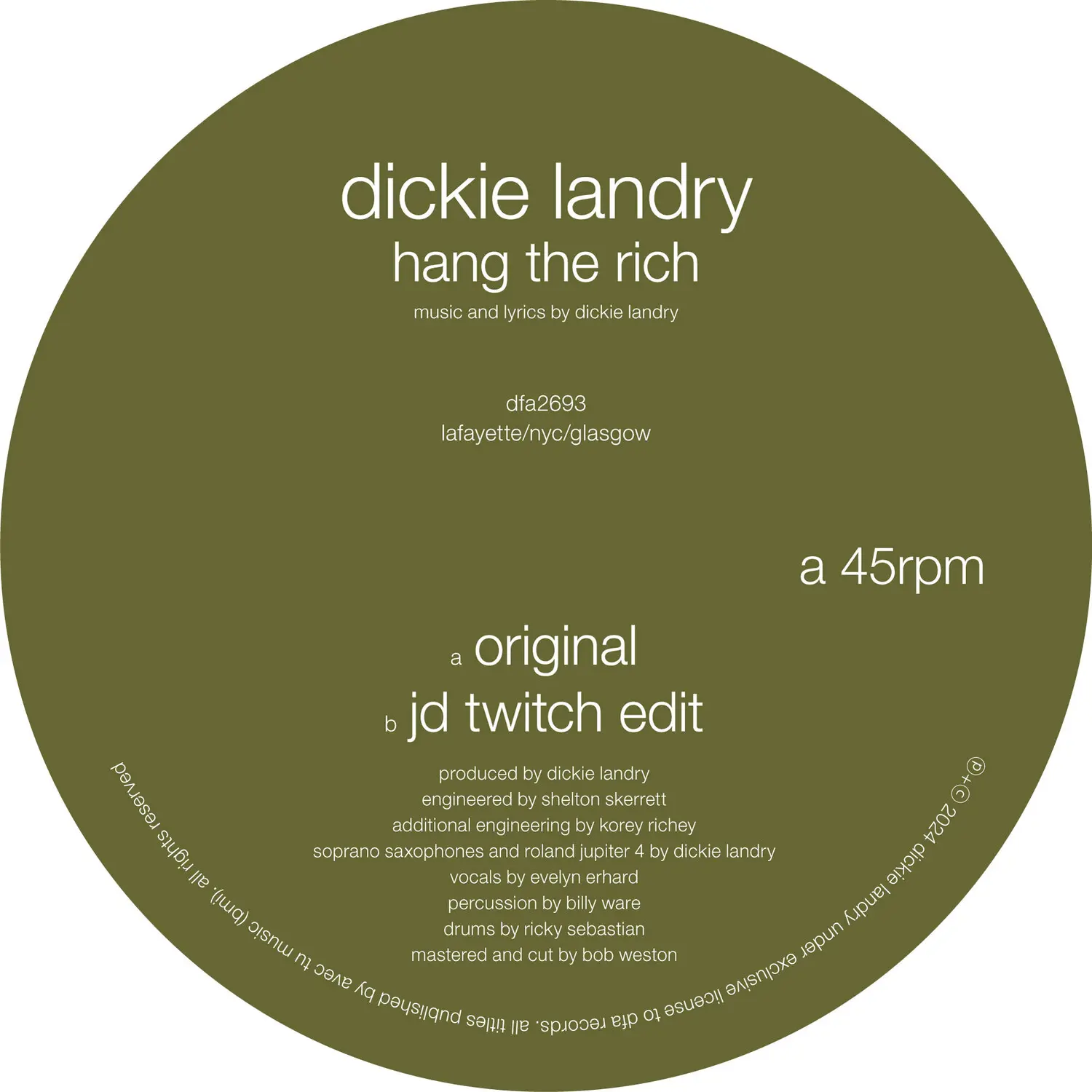 Dickie Landry - Hang The Rich  [12-INCH SINGLE VINYL RECORD]