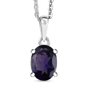 Premium  Iolite 0.60 ctw Solitaire Pendant Necklace in Platinum Over Sterling Silver 20 Inches