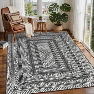 Modern Bordered Entryway Rug Soft Non-slip Low-pile Non-shedding Geometric Print Rug Washable for Bedrooms Dining Rooms Offices Game Rooms Laundry Rooms and Entryways carpet floor decor