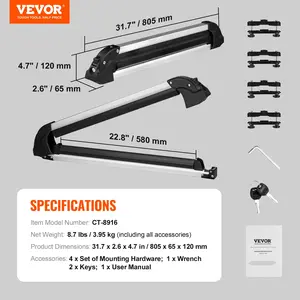 VEVOR Ski and Snowboard Roof Rack, 31.7-Inch Universal Ski Rack for Car Roof Fit Most Crossbars, Carry up to 6 Pairs of Skis or 4 Snowboards, Aluminum Snowboard Ski Rack with Lock Rubber Padding