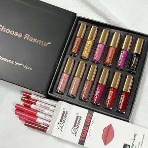Choose Rasme 12-piece suit lip gloss matte matte velvet lip gloss plus 12-color matte lip liner set Lip Makeup Kit