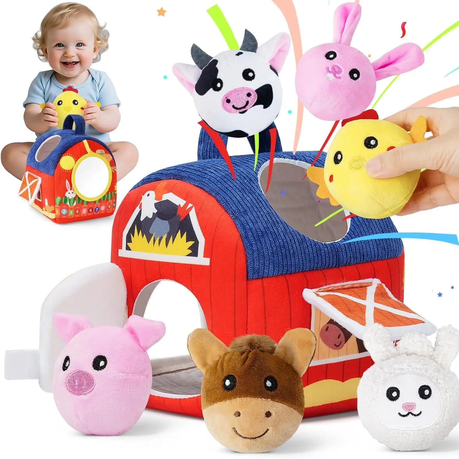 Best selling Montessori Toys 2026 Surprise Barn with Stuffed Farm Animals with Real Sounds  Toddlers Sensory Toy 6 Month Old Baby 1 Year Old Boy Girl Gifts BirthdayGifts My favorite summer holiday gift