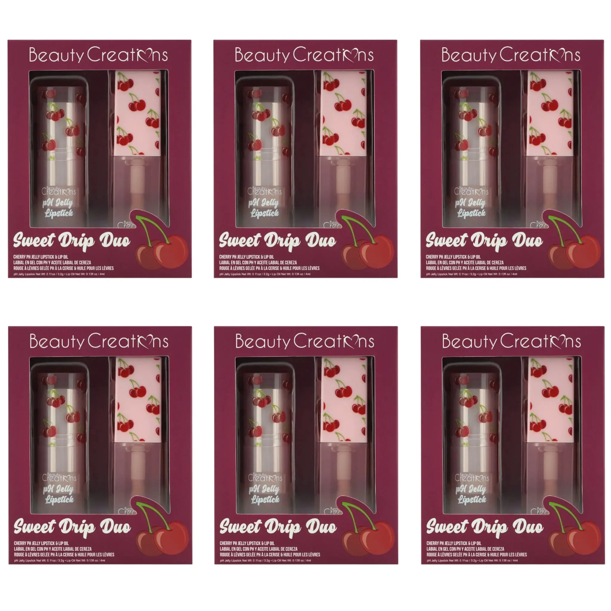 Barra y Aceite Labial Sweet Drip Duo Cereza Ph Jelly Beauty Creations - Venta al por Mayor 6 Unidades (SDD-2)