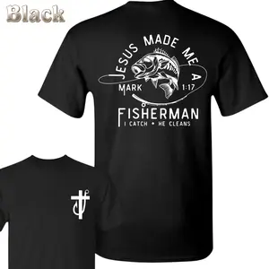 Jesus Made Me A Fisherman T-Shirt - Bold Fishing Graphic With Mark 1:17 Verse , I Catch He Cleans Quote , Faith Based Christian Tee , Fisherman Gift Shirt , Unisex Comfortable Wear , Outdoor Daily Tee Classic