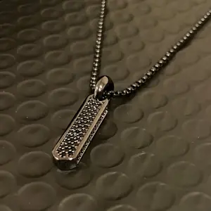 Men's Vertical Bar Pendant - Rhodium Black on Black Pavé diamond gemstones