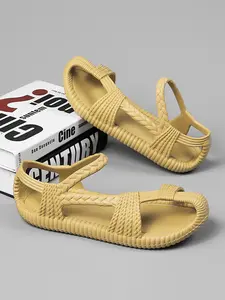 Summer New Woven Texture Outdoor Hiking Sandals, Anti-Slip Soft Sole Breathable Water Shoes, Retro Toe-Open Beach Shoes