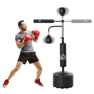 Soozier 4-in-1 Punching Bag for Adults, Freestanding Boxing Bag with 2 Speed Bag, Boxing Training Equipment with 360° Relax Bar, Reflex Bag, Adjustable Height, Black
