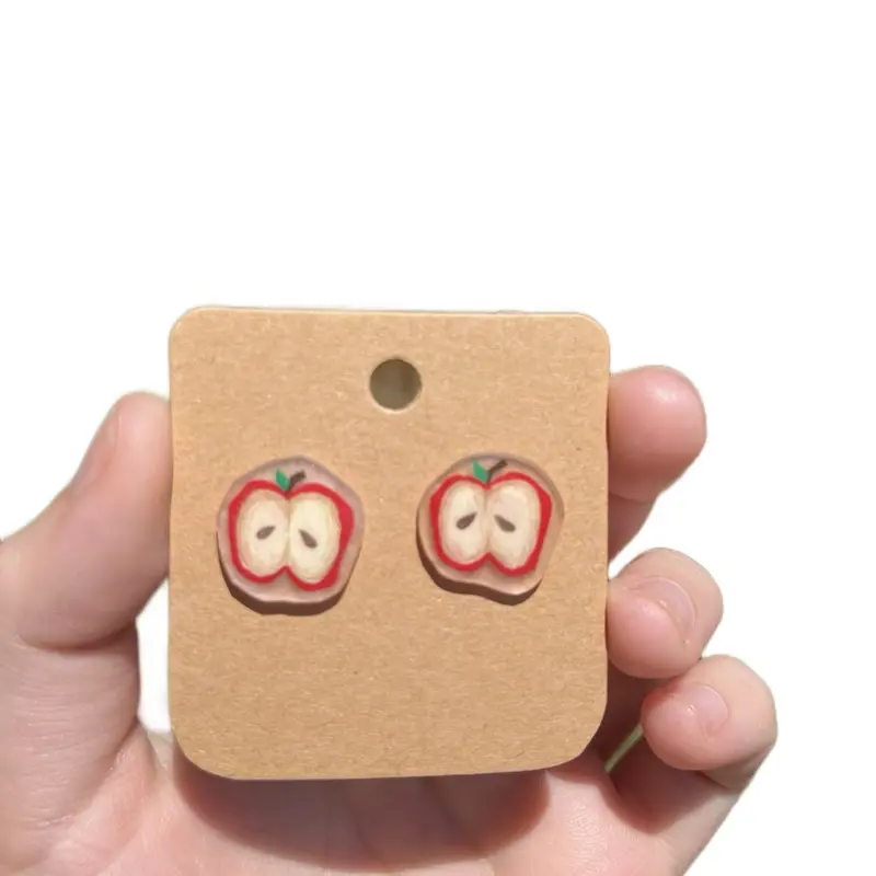Red Apple Shrinky Dink Handmade Pair of Stud Earrings daily wear Colorful Fun