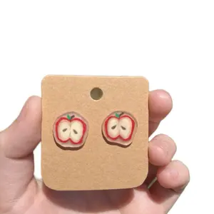 Red Apple Shrinky Dink Handmade Pair of Stud Earrings daily wear Colorful Fun