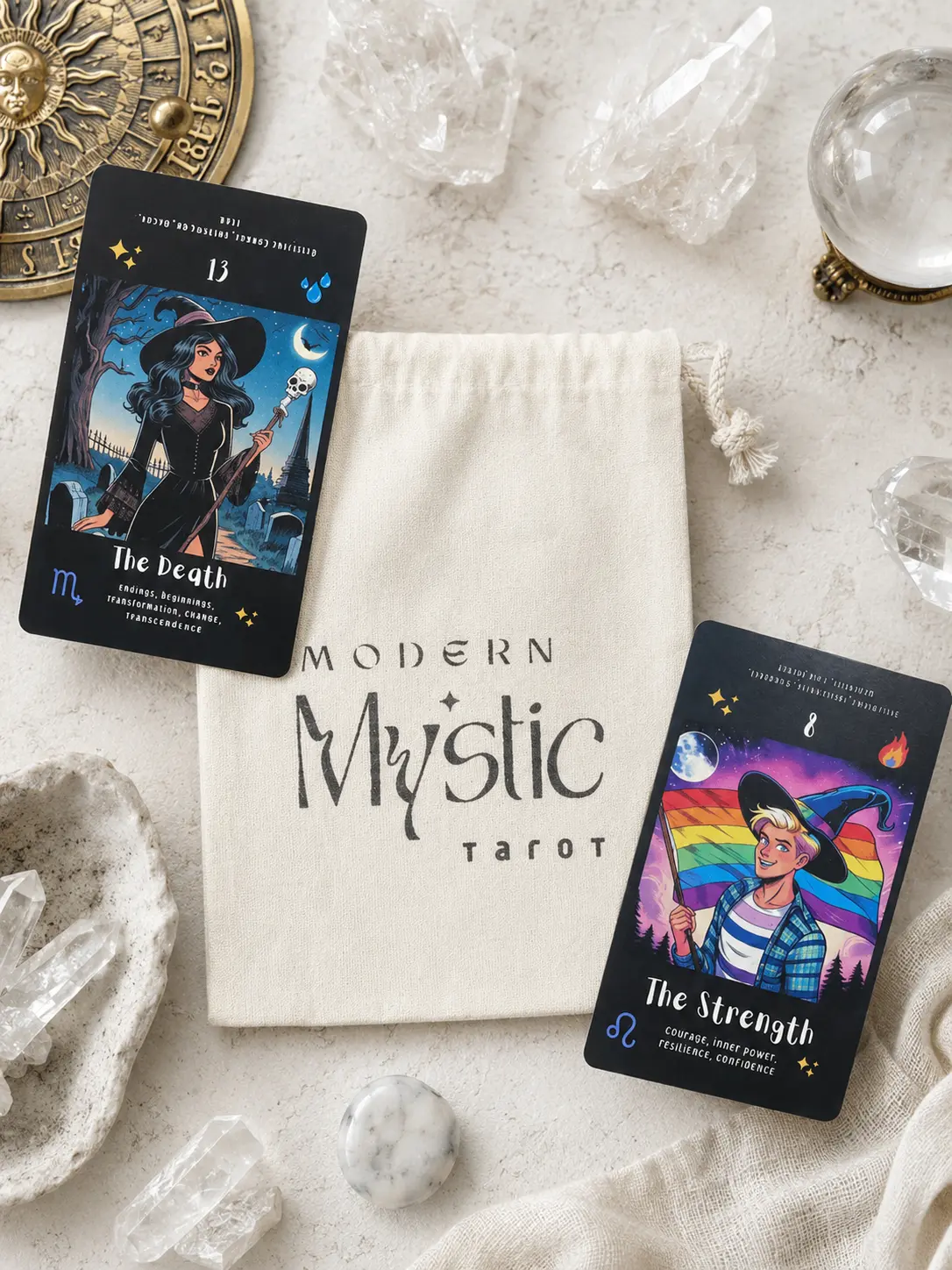 Modern Mystic Tarot Deck, 78 Cards with Contemporary Illustrated Artwork for Beginners