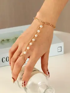 Elegant Faux Pearl Finger Link Bracelet, Fashion Accessory for Women & Girls, Trendy All-Match Jewelry, Perfect Birthday Gift