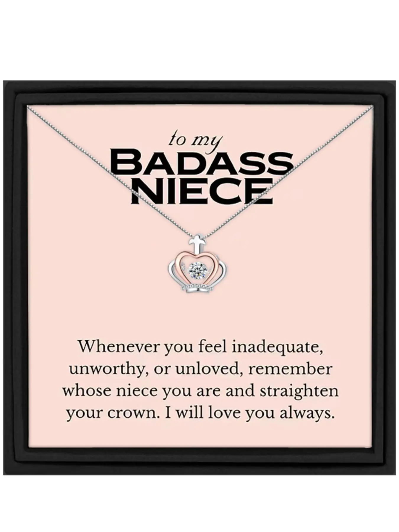 1pcs To My Badass Niece Crown Pendant with Sparkling Zircon Inlay Heart Necklace, Niece Birthday Gift, Christmas Gift, Jewelry Present, Includes Card and Box, Heart Shaped Necklace, Chain Necklaces
