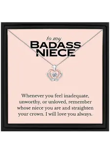 1pcs To My Badass Niece Crown Pendant Heart Necklace, Niece Birthday Gift, Christmas Gift, Jewelry Present, Includes Card and Box, Heart Shaped Necklace