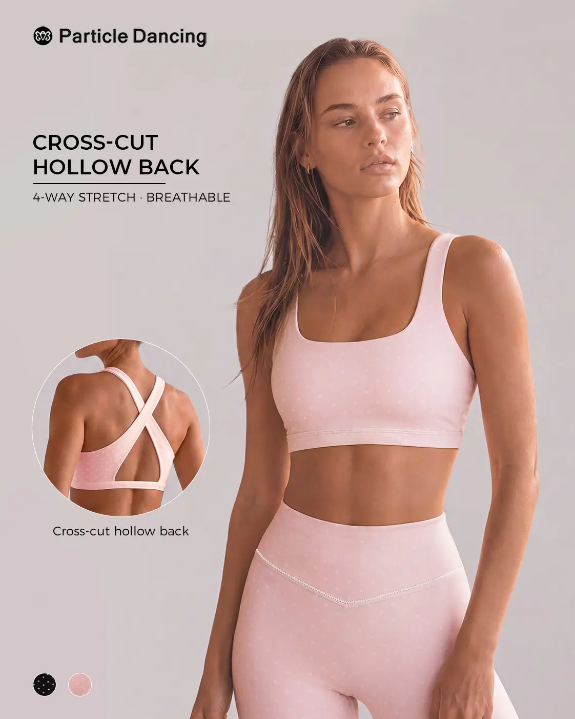 Women’s Pink Open Back Sports Bra, Light Support Yoga Bra, Soft Stretch Workout Crop Top, Cross Back Pilates Bra, Breathable Low Impact Athletic Bra for Yoga, Gym, Studio, Lounge and Daily Wear
