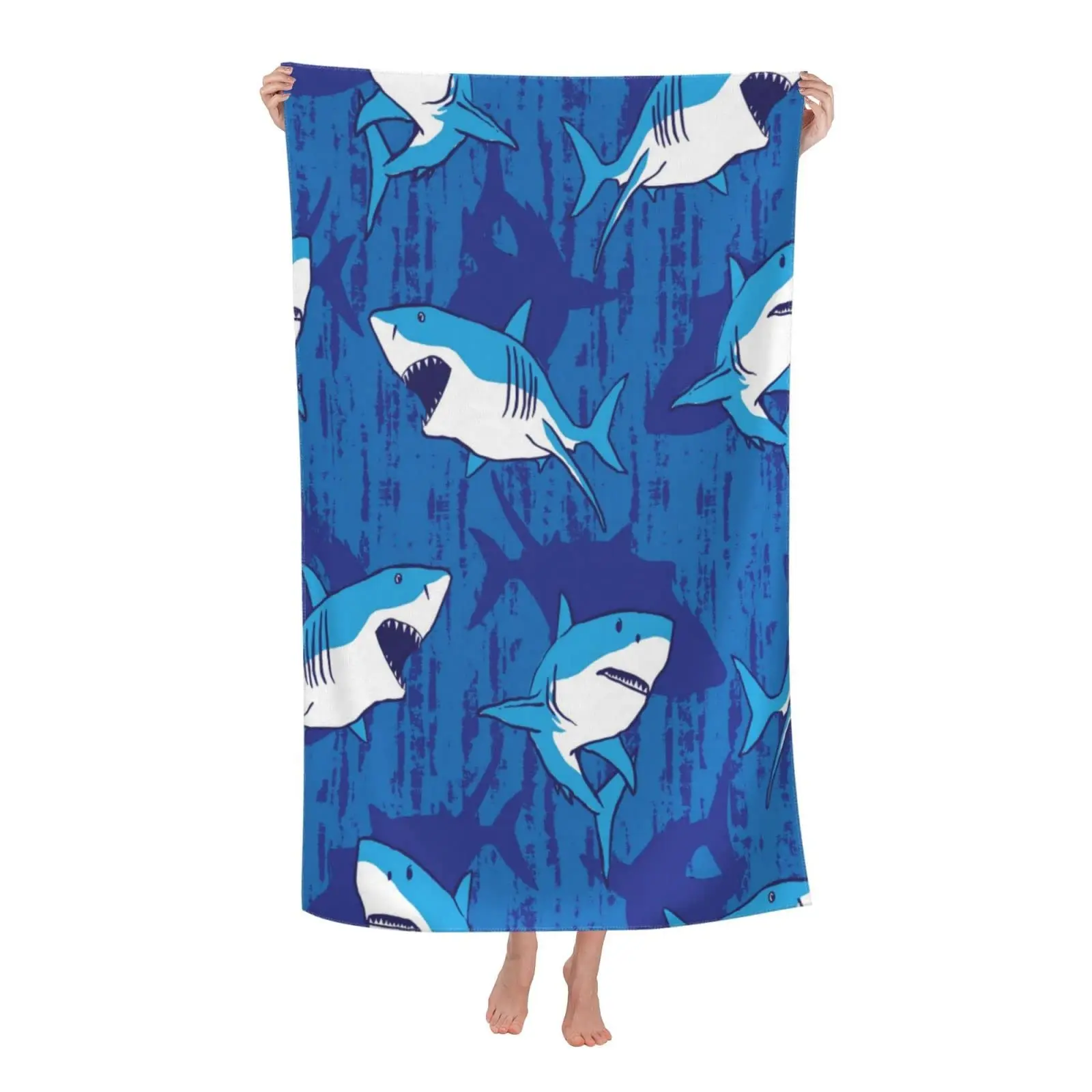 Single Sided Cute Shark Sand Free Beach Towel for Kids & Adults - Quick Dry Sandproof Microfiber Pool Towel - Vibrant Dinosaur Flamingo Mermaid Cat Prints