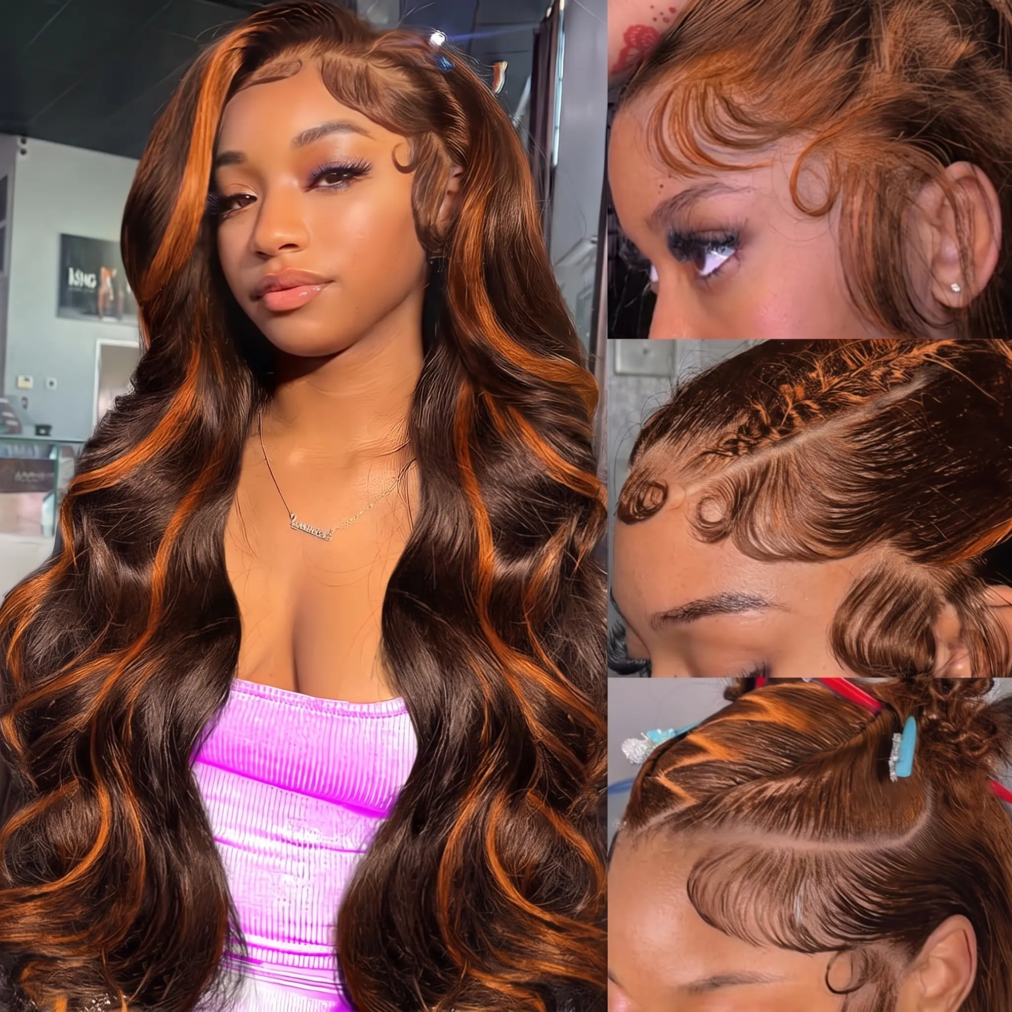 13x6 Lace Ginger Orange and Brown Lace Front Wigs Human Hair Body Wave HD Lace Frontal Wigs for Women 180% Density 4/350# Color Glueless Wig Pre Plucked Super Soft