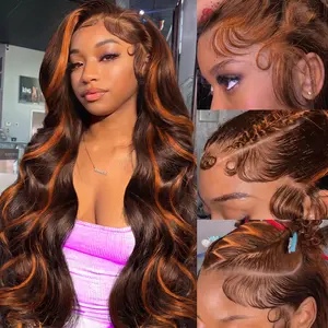13x6 Lace Ginger Orange and Brown Lace Front Wigs Human Hair Body Wave HD Lace Frontal Wigs for Women 180% Density 4/350# Color Glueless Wig Pre Plucked Super Soft