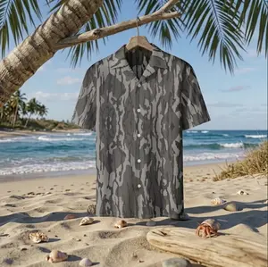 Hot Summer 2026 Grey Bark Camo Hawaiian Shirt, Trendy Beach Vacation Button Up