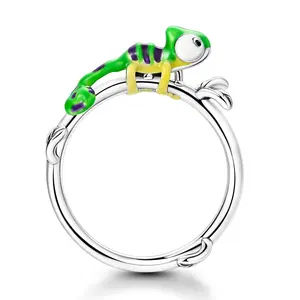 LAZA Chameleon Ring with Color-Changing Feature | Animal & Plant-Inspired Silver Ring with Zirconia & Enamel | Heat-Sensitive, Shifting Colors with Temperature