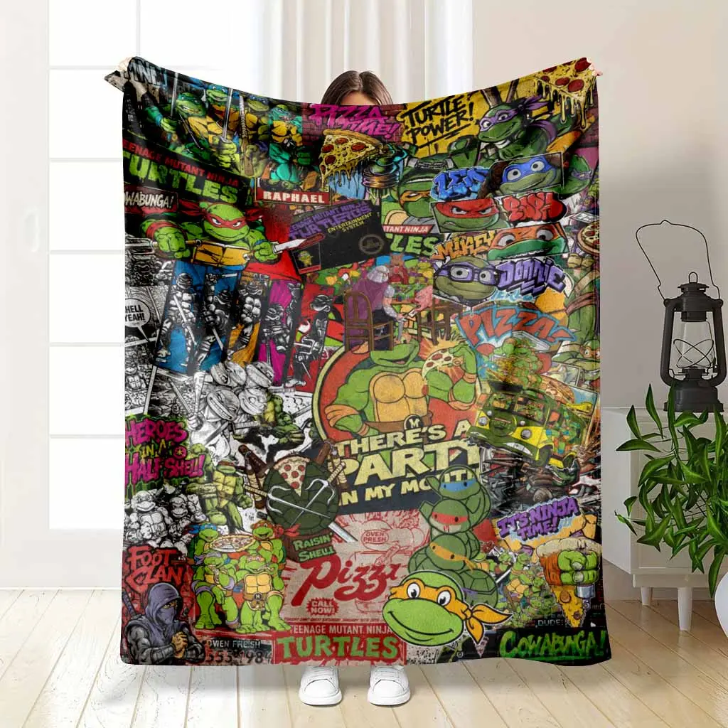 Teenage Mutant Ninja Turtles Flannel Blanket Retro Comic Graphic Print Ultra Soft Lightweight Breathable Cozy Warm Throw Suitable For Living Room Bedroom Office Nap Camping Couch Travel Holiday Birthday Gift
