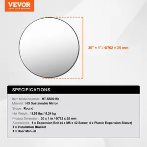 VEVOR Wall Mounted Makeup Mirror, 0.15 Thick, 30 in Mirror with Aluminium Alloy Frame Explosion-Proof Film, Scratch-Resistant Mirror with Z-Shaped Bracket, Fit for Bathroom/Bedroom/Living Room