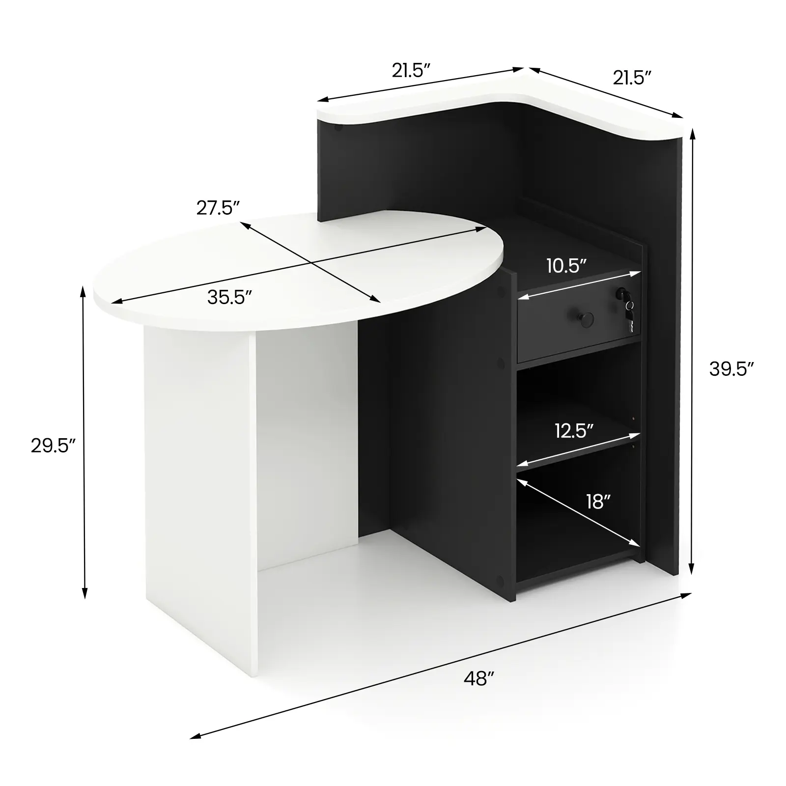 COSTWAY - Front Reception Office Desk with Open Shelf and Drawer-Black & White COSTWAY - Front Reception Office Desk with Open Shelf and Drawer-Black & White