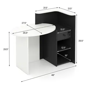 COSTWAY - Front Reception Office Desk with Open Shelf and Drawer-Black & White