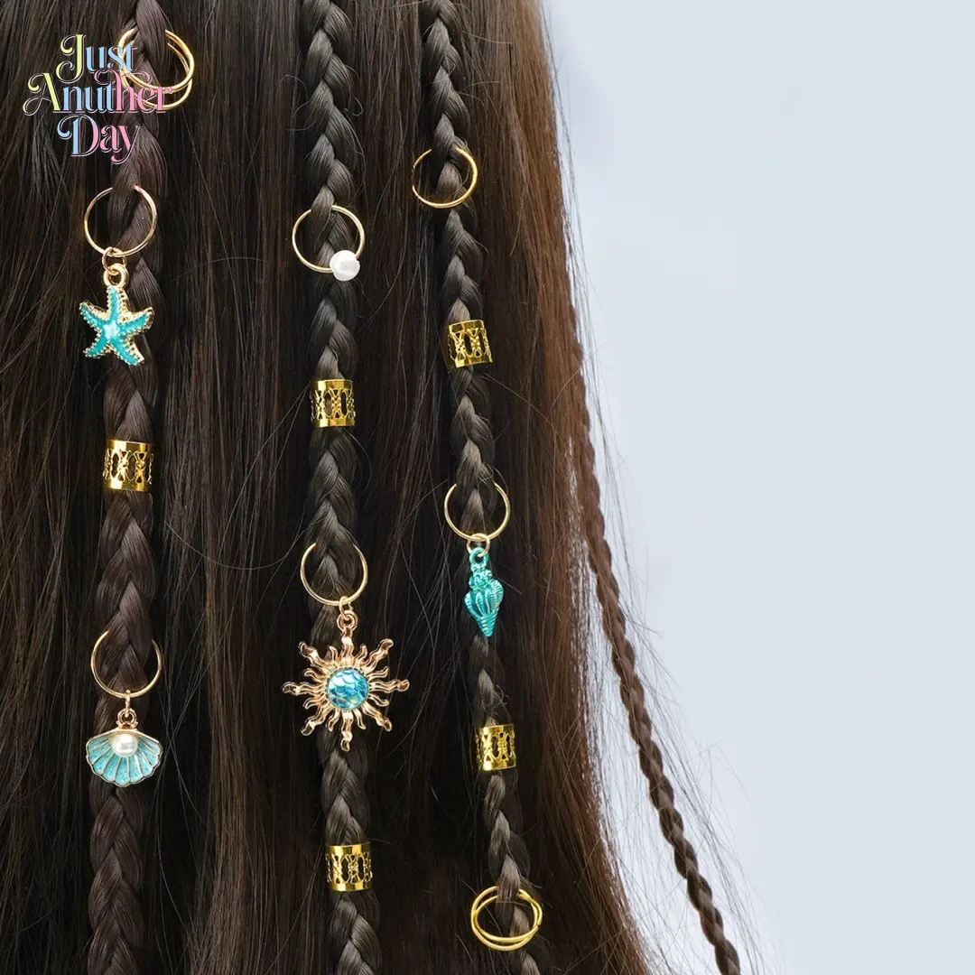 45PCS Boho Ocean Hair Jewelry Set, Starfish & Shell Charms, Dreadlock Beads and Rings, Bohemian Hair Accessories for Braids, Festivals, Parties, Summer Beach Style