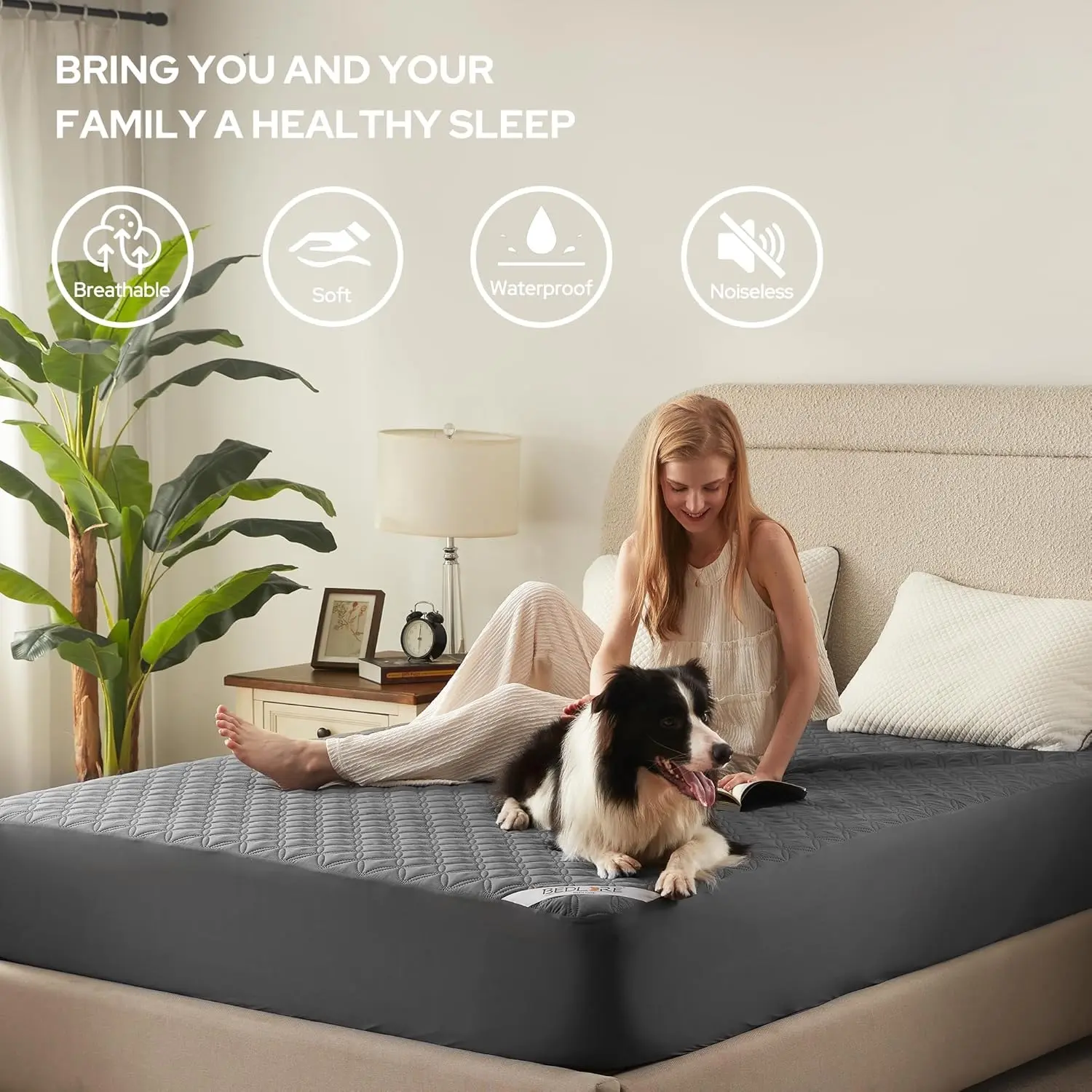 Waterproof Cooling Mattress Protector, Noiseless Queen Size Mattress Pad with Deep Pocket, Soft Breathable Dirt-Proof Bed Mattress Cover Washable Bedroom, Hotel