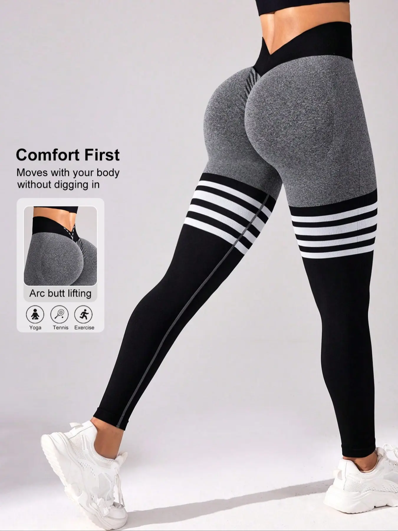 Women's High-Waist Sexy Fitness Sports Yoga Pants, Back V Design, Tummy Control, Butt Lift, Comfortable and Adjustable, Ideal for Workouts, Stretchy Workout Leggings, Elastic Waist Leggings, Gym Fitness Leggings, High Waist Activewear, Fitness Clothes