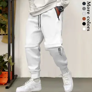 Men's Knitted Athletic Jogger Pants with Zipper Pockets, Drawstring Elastic Waistband, Ankle Cuffs, Letter Prints for Gym, Running, Daily Wear