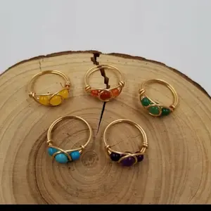 Handmade Crystal Chakra Rings - Gold-Tone with Colorful crystals for Chakra Balancing