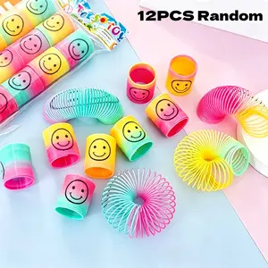 12 Pcs Colorful Plastic Slinky Toys, Happy Face Rainbow Design, Birthday/halloween/christmas Party Favors, Fun Gifts for Teens, Holiday Event Supplies