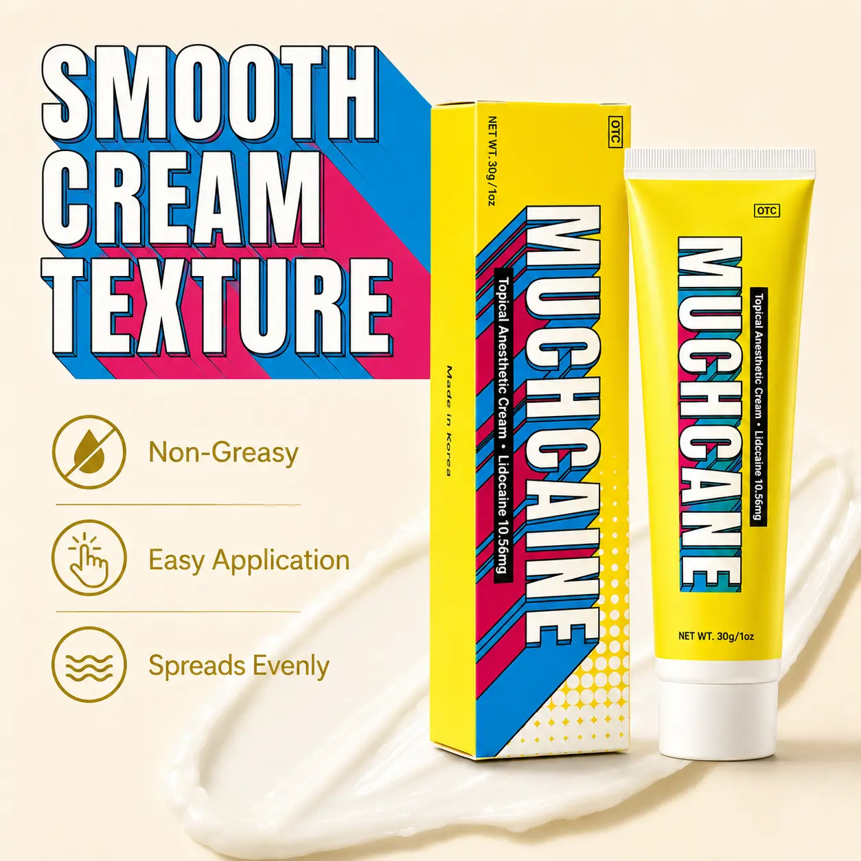 Muchcaine Numbing Cream 10.56mg, Fast-Absorbing Topical Comfort Cream for Skin Care Preparation